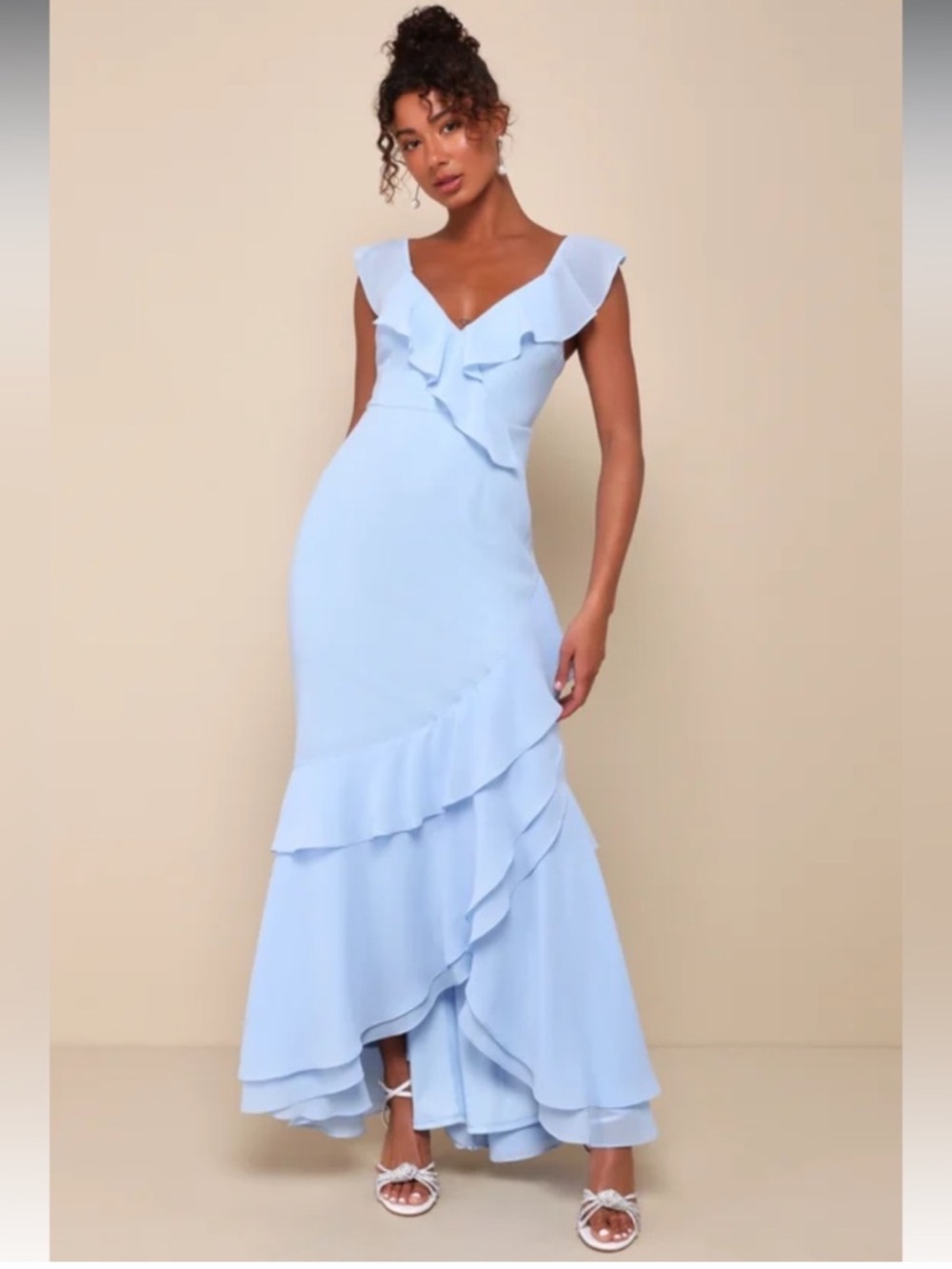 NWT-Charming Event Light Blue Asymmetrical Ruffled Maxi Dress